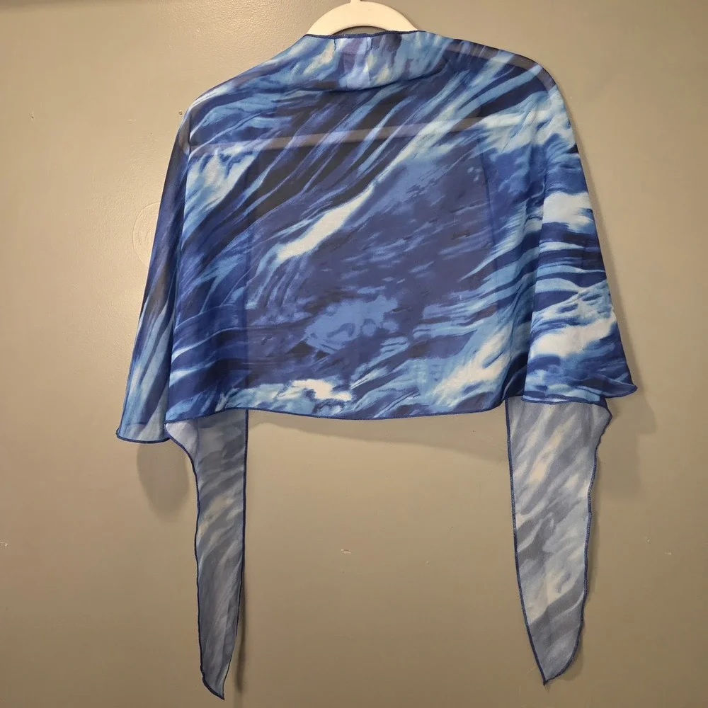Ekouaer Water Print Sheer Scarf Shawl Beach Tropical Vacation Resort, Blue White